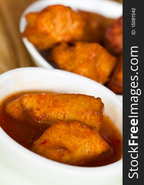 Delicious spicy chicken breast with chili sauce