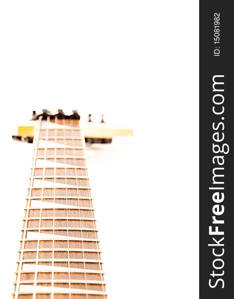 A six string electric guitar isolated on a white background