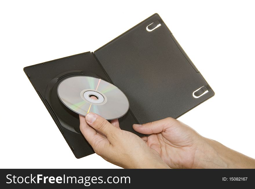 CD in the hands of a white background