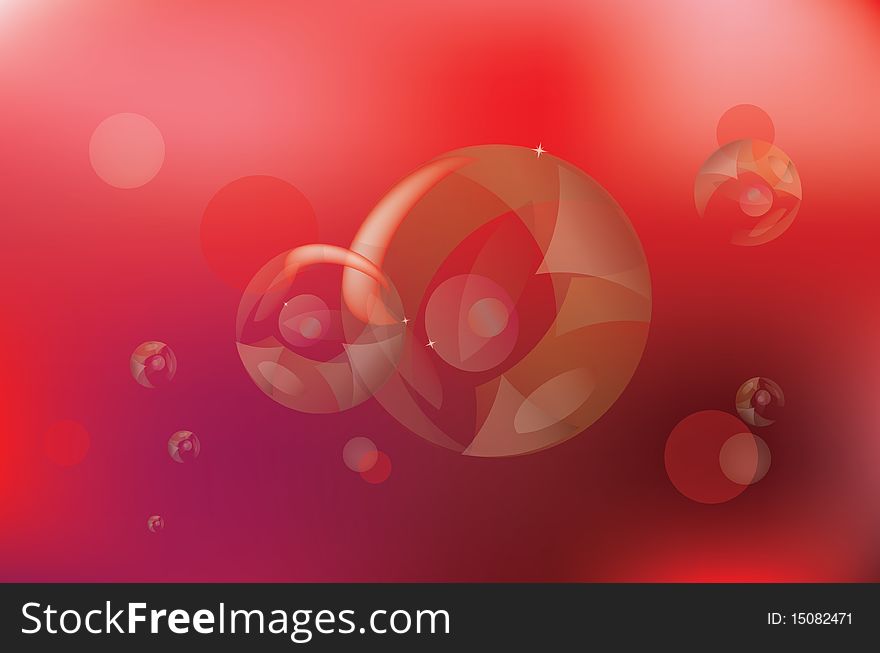 Air bubbles of the different size on a red background