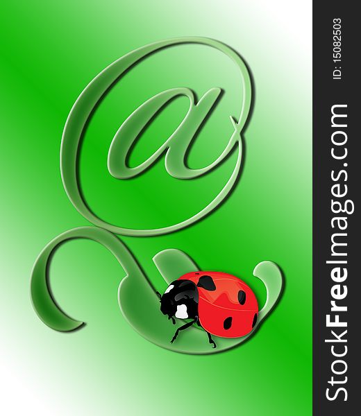 Ladybird on a green leaf in the form of e-commerce