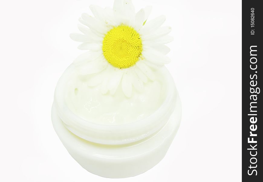 Floral cosmetic creme for face with daisy medical essence. Floral cosmetic creme for face with daisy medical essence