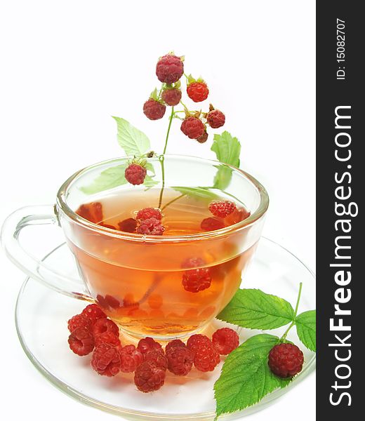 Raspberry red tea with fresh berries. Raspberry red tea with fresh berries