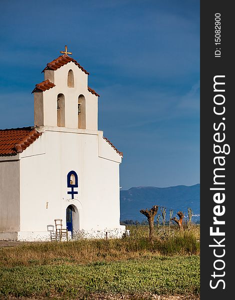 Small chapel at Strophylia Wetlands in Peloponnese, Greece