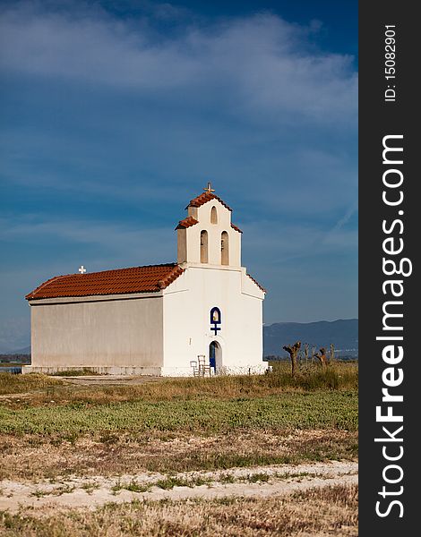 Small chapel at Strophylia Wetlands in Peloponnese, Greece
