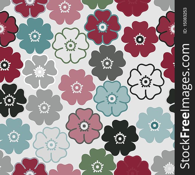 Vivid colorful repeating flower background. Vivid colorful repeating flower background