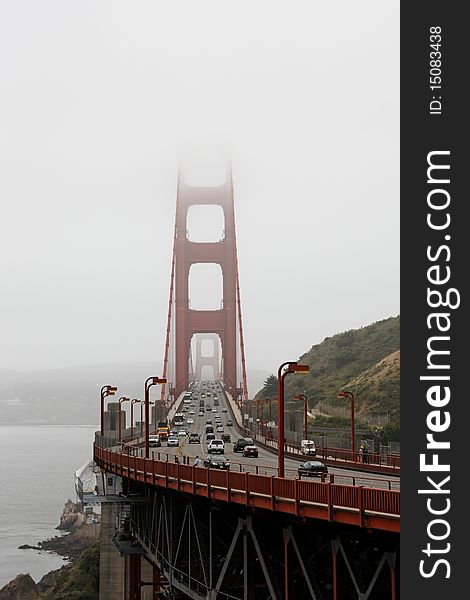 Golden Gate Bridge with fog rolling in.
