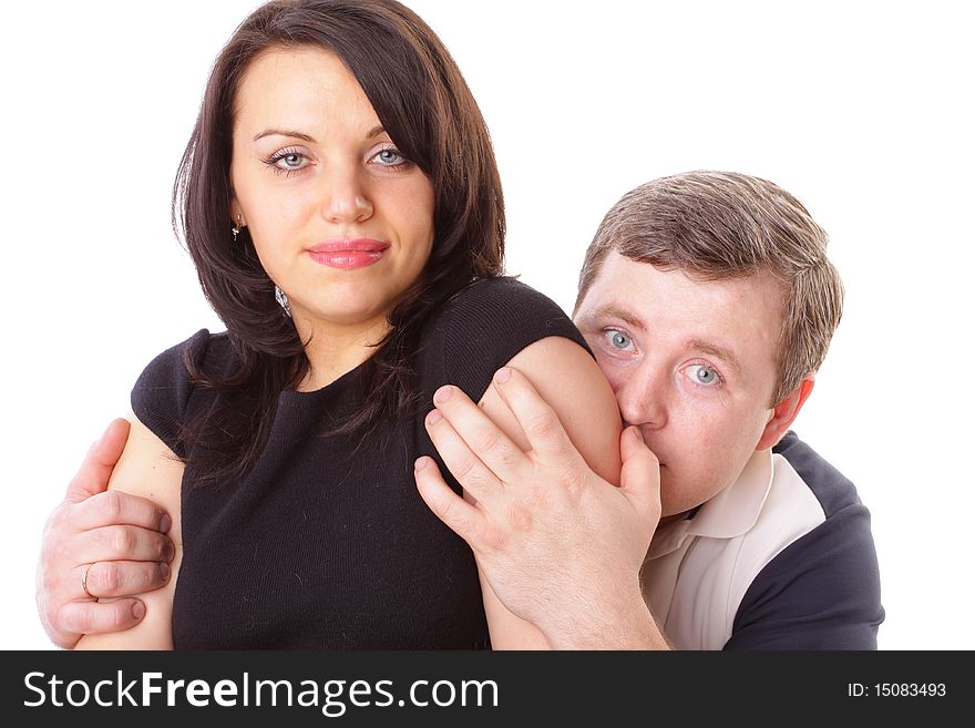 Couple. Man and woman. Over white background. Series. Family