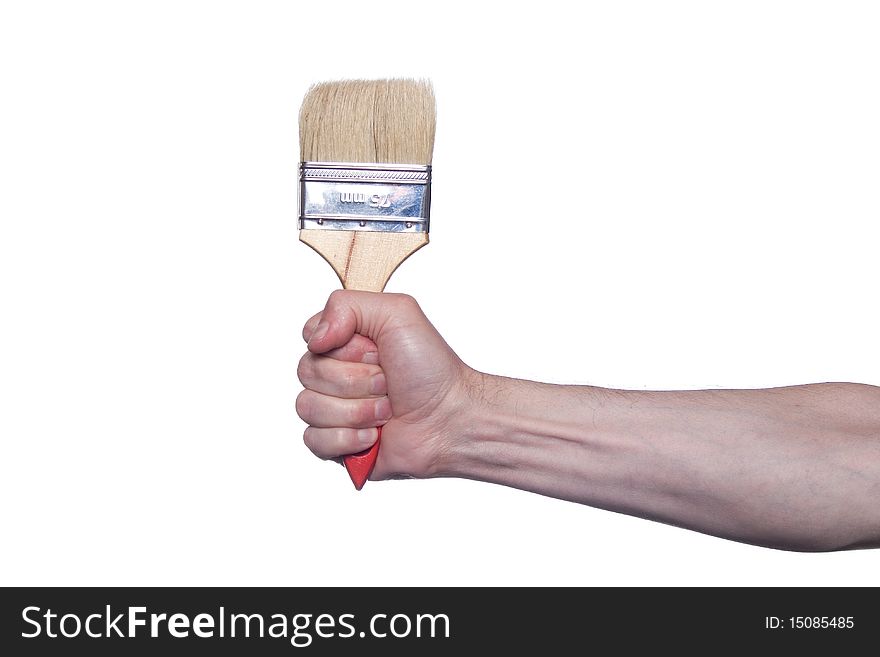 Hand with brush isolated on white background. Hand with brush isolated on white background