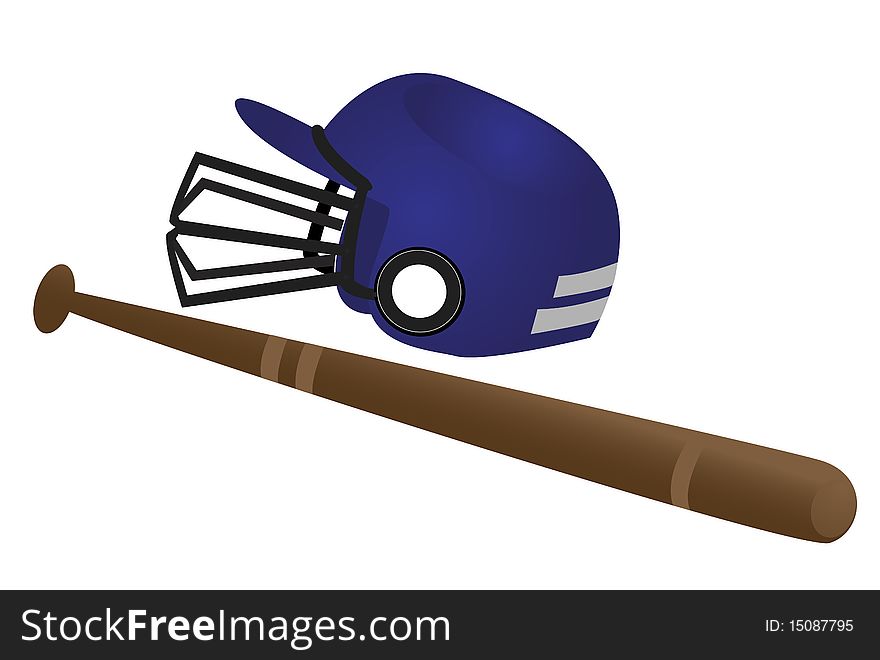 Baseball hat and bat on the white background
