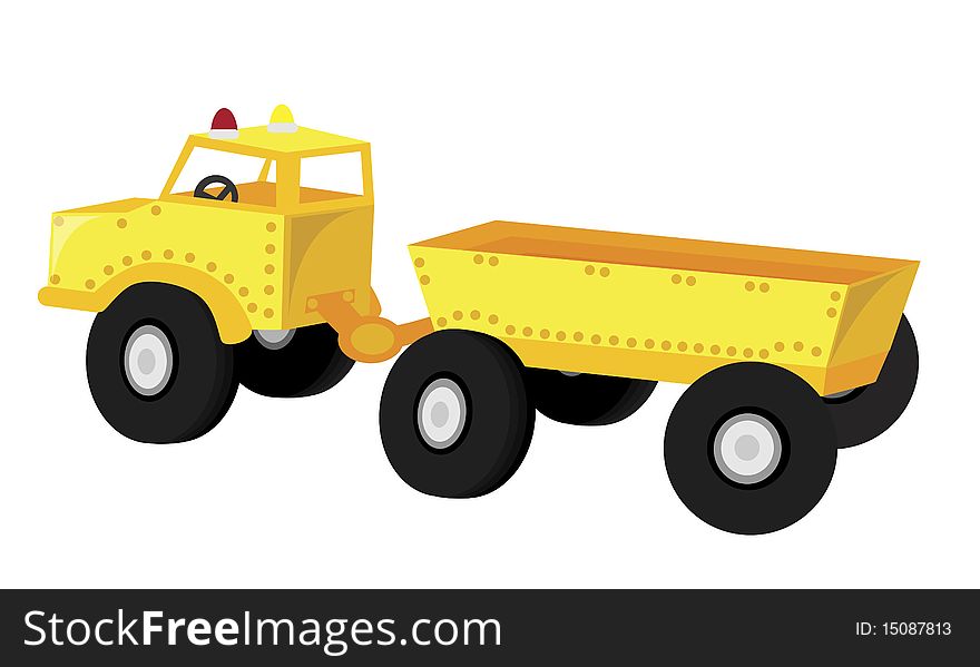 Yellow toy truck on the white background