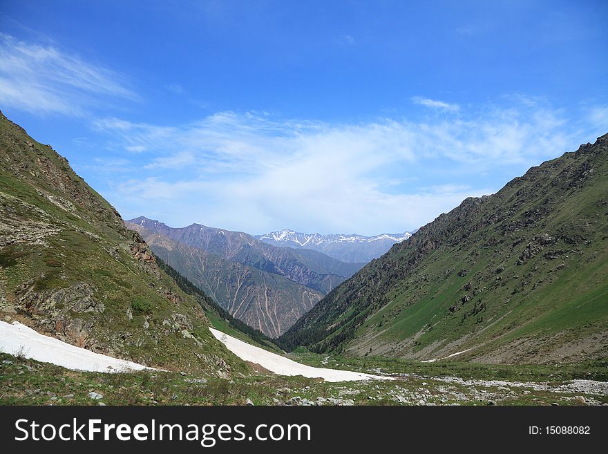 Summer sunny day in a mountain valley.Caucasus.