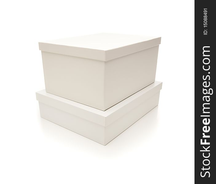 Two Stacked White Boxes with Lids Isolated on a White Background.