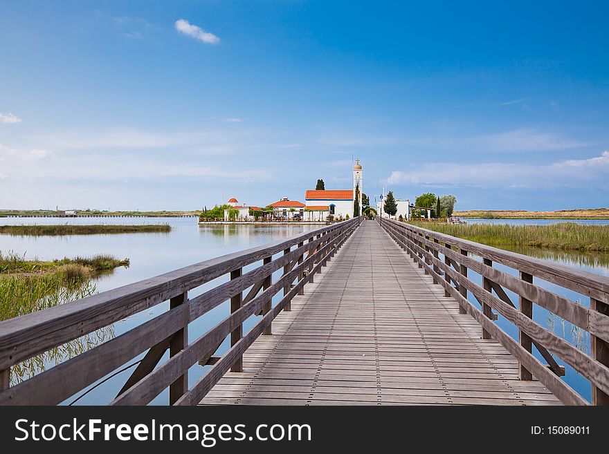 Agios Nikolaos Monastery on the Vistonida Lake at Porto Lagos, Greece