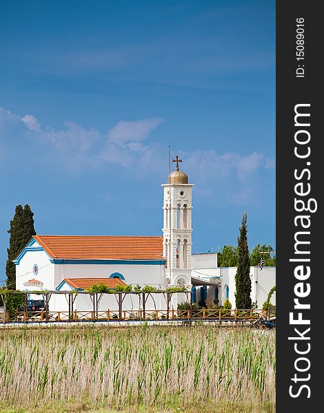 Agios Nikolaos Monastery on the Vistonida Lake at Porto Lagos, Greece