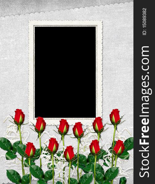 Card for the holiday with red rose on the abstract background