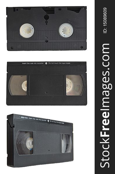 VHS tape collection set isolated on pure white background