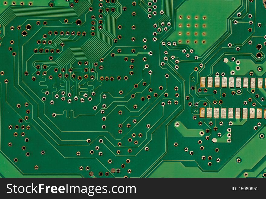 Green Printed Circuit Board closeup. Green Printed Circuit Board closeup