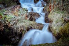 Mountain Stream Waterfall Landscape At Sunset, Pyrenees Royalty Free Stock Images