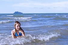 The Girl Learns To Swimm In The Sea. Royalty Free Stock Image The Girl Learns To Swimm In The Sea. Royalty Free Stock Image