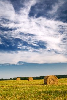 Haystack And Stubble By Summertime. Stock Photos