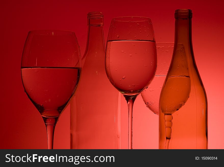 Background with wine glass and bottle