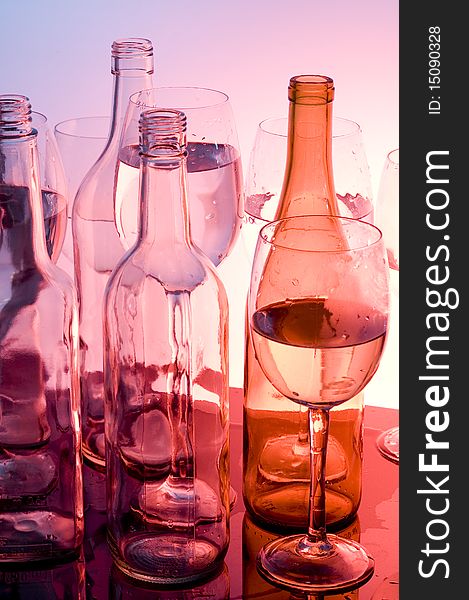 Background with wine glass and bottle