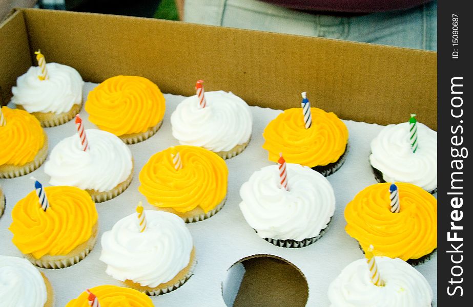 Yellow And White Birthday Cupcakes