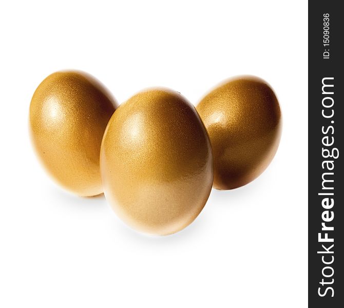 Big Golden Eggs On White Representing Wealth