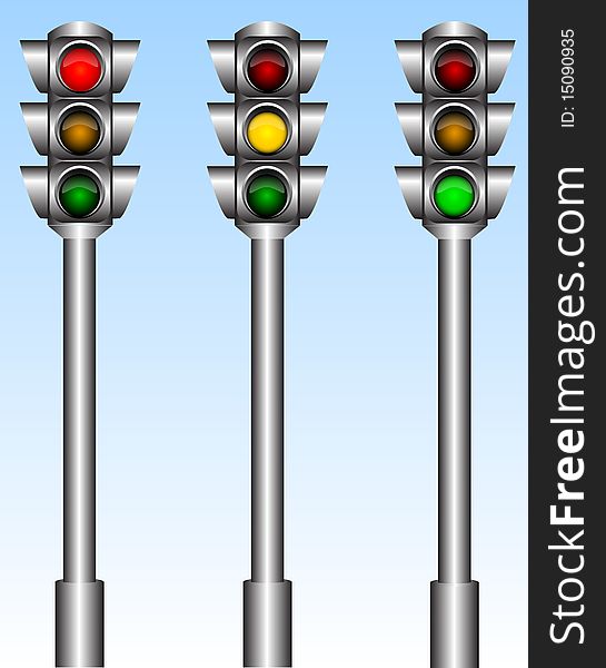 Illustration of the urban traffic lights with different lights
