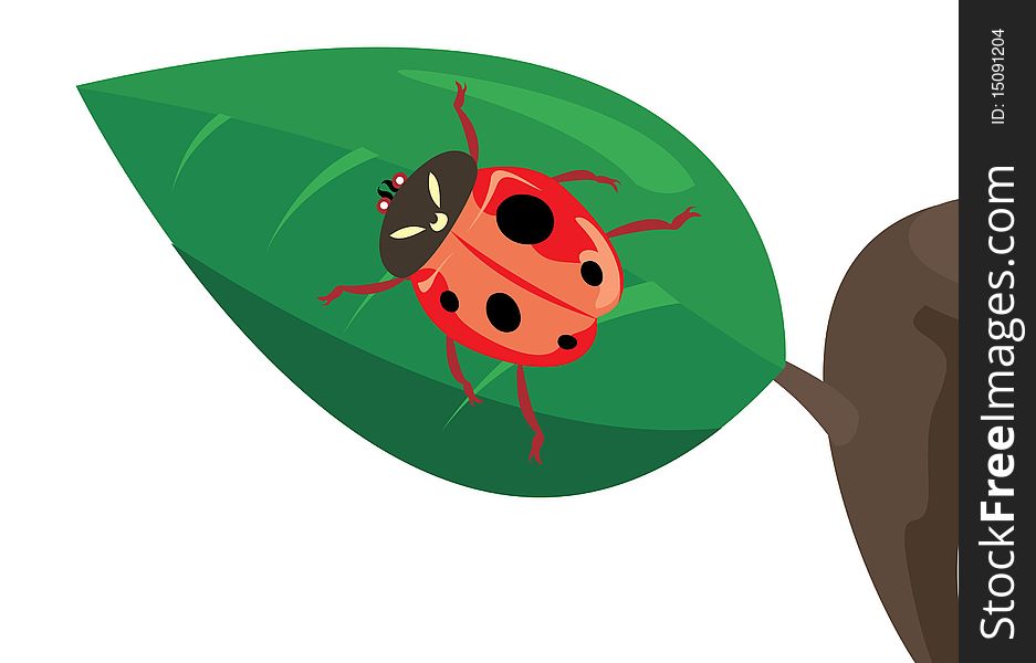 The red ladybird creeps on sheet. A  illustration