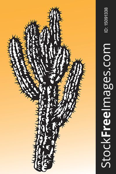 Vector illustration of a saguaro cactus in black and white with an orange background that can be changed