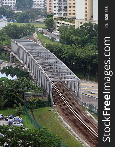 Light Rail Transit rail in Bandar Tun Razak, Kuala Lumpur viewed from a building nearby. Light Rail Transit rail in Bandar Tun Razak, Kuala Lumpur viewed from a building nearby