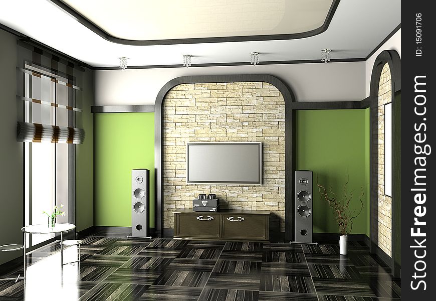 Modern interior of living room 3D