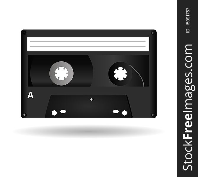 An illustration of a black cassette isolated on white. An illustration of a black cassette isolated on white