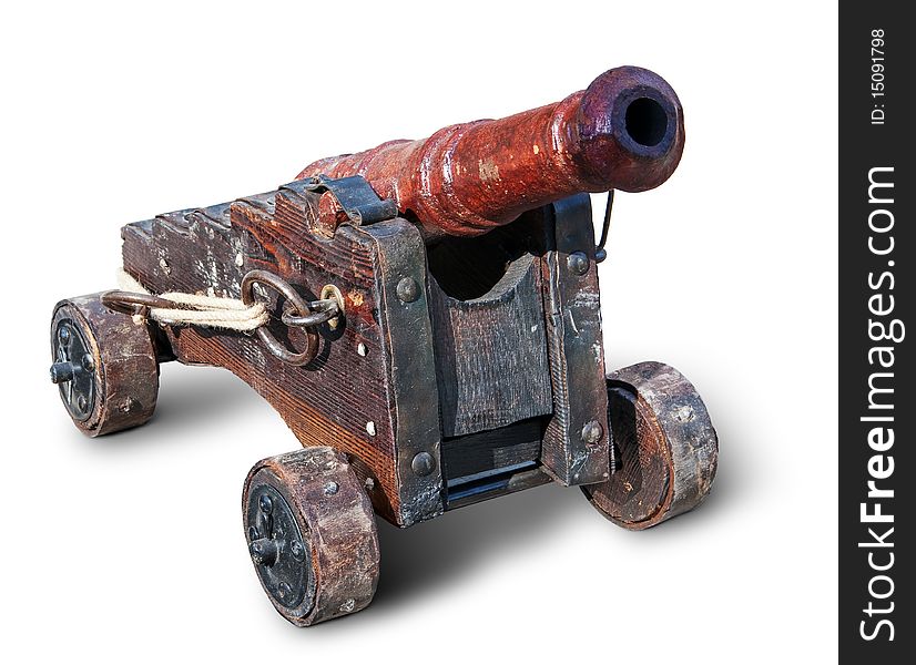 Small ancient cannon isolated. Clipping path included.