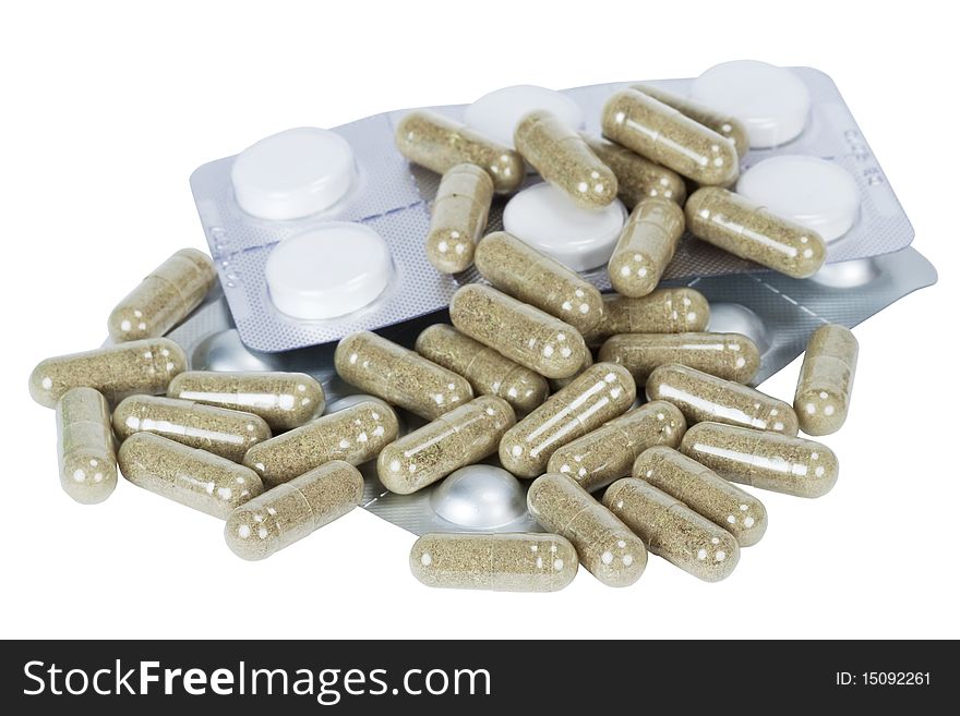 Capsules with medicine and tablets