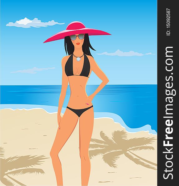 Vector illustration of sexy girl on the beach