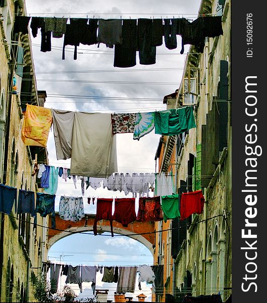 Clothes hanging upon the river of venice. Clothes hanging upon the river of venice