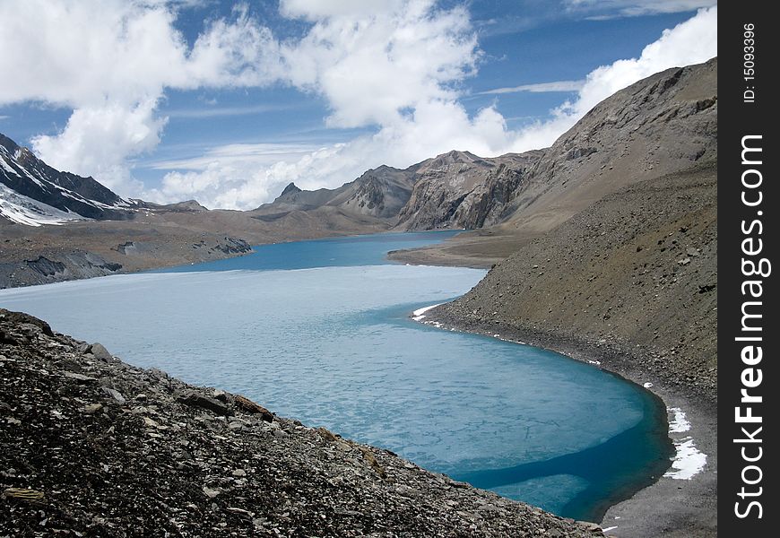 High himalaya mountines lake in Nepal