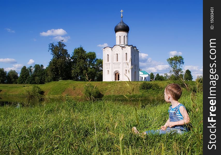 Little Boy On A  Orthodox Church Background