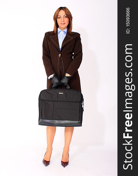 Modern business woman with a briefcase commercial expression