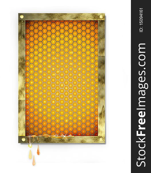 Illustration. Honeycomb bees in a wooden frame. Illustration. Honeycomb bees in a wooden frame