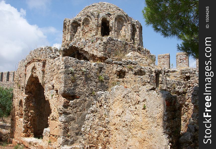 In fortress Alanya are ruins of Byzantine church. In fortress Alanya are ruins of Byzantine church