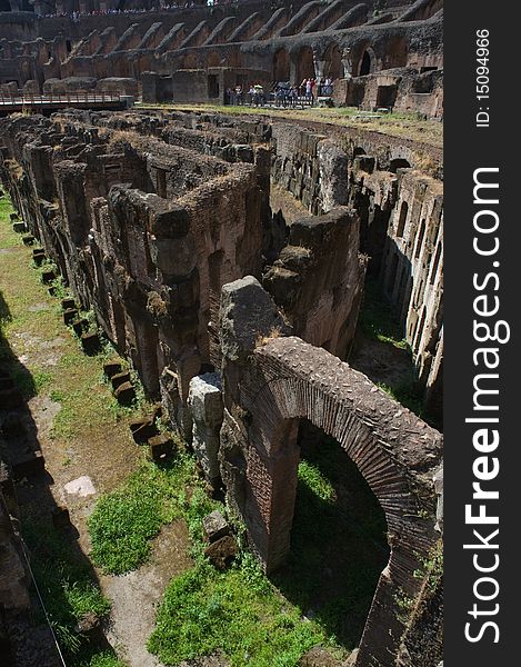 Colosseum, basement area below the arena, where the gladiators were held between tournements