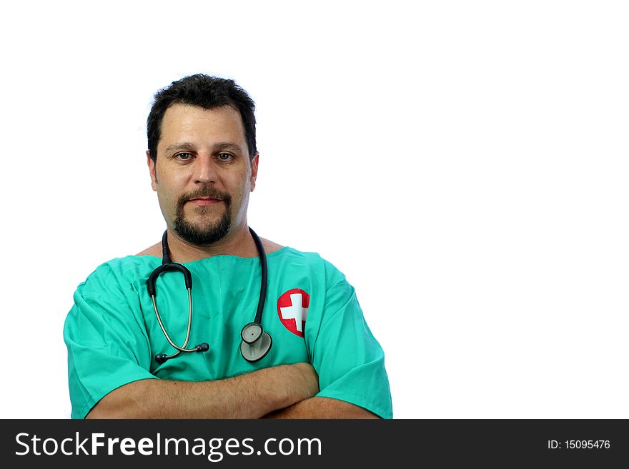 Isolated Doctor With Stethoscope On White