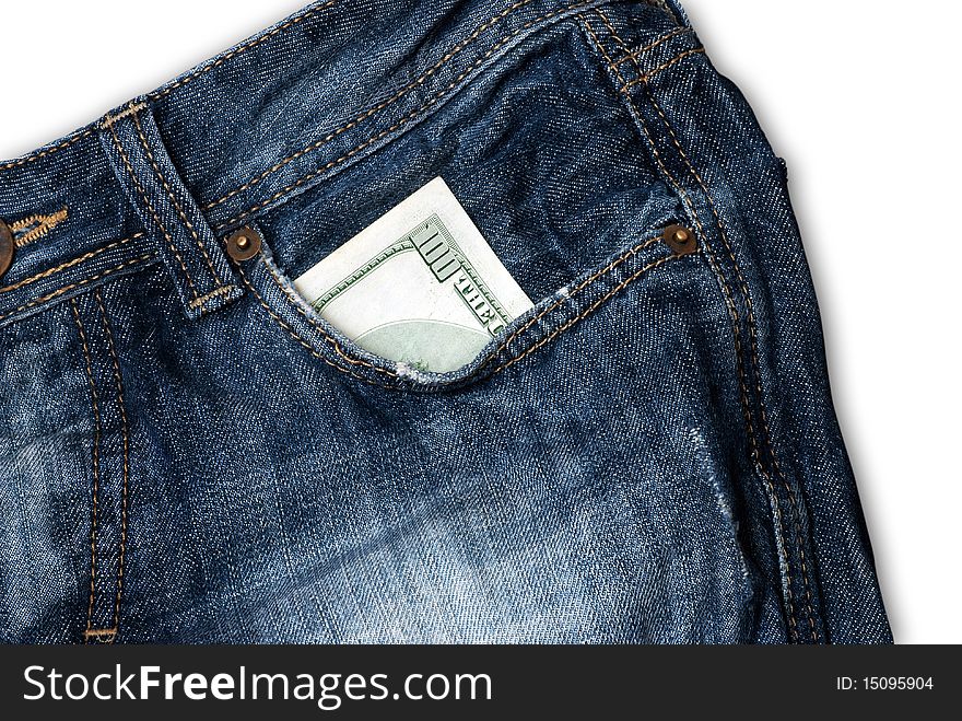 Jeans pocket with one hundred dollars banknotes