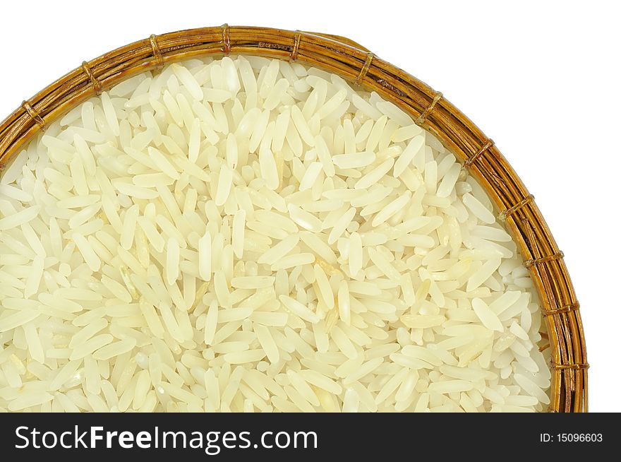 Thai rice in wicker basket.