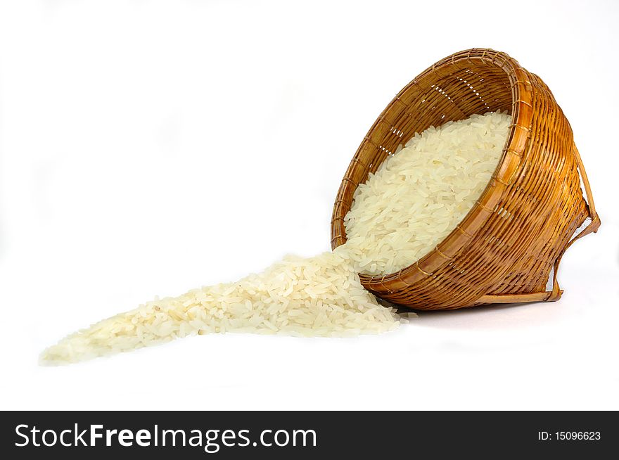 Thai rice in wicker basket.