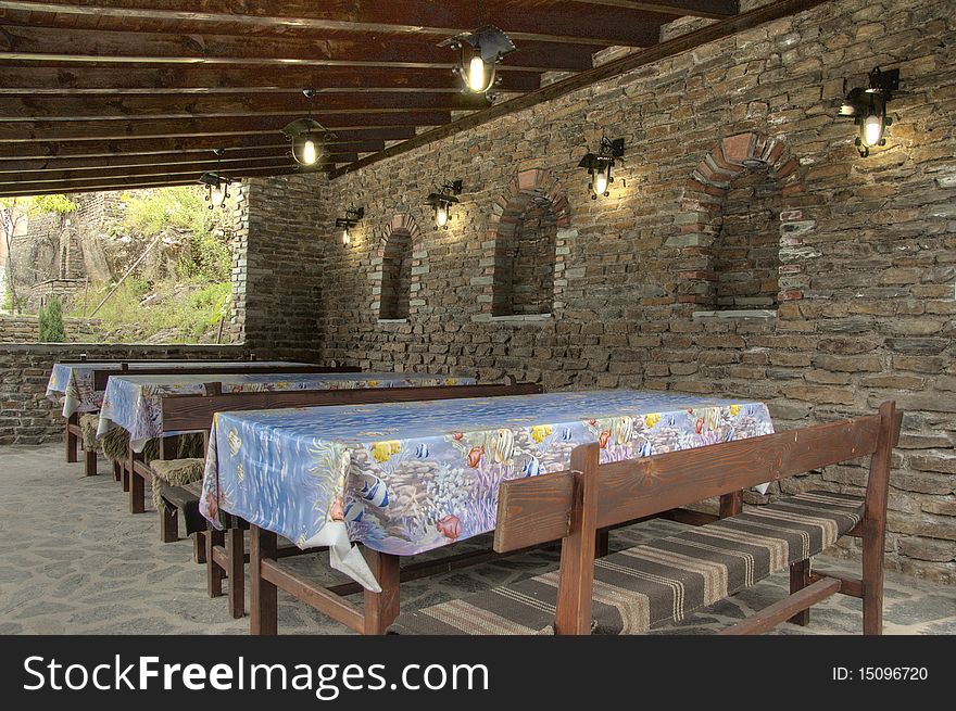 Outdoor monastery dining table ( high dynamic image)